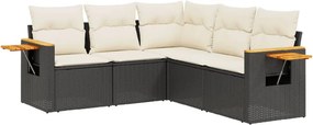 vidaXL 5 részes fekete polyrattan kerti kanapészett párnákkal