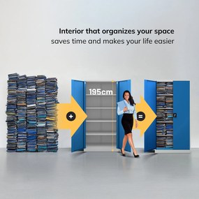 Fém iratszekrény JAN H, 900 x 1950 x 400 mm, szürke-kék