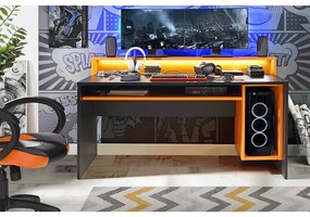 Számítógépasztal/gamer asztal, fekete matt/narancssárga, TEZRO