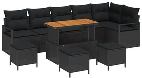 9 Darabos Kerti Kanapé Szett Párnákkal Fekete Poli Rattan Akáca, 2 Fős Kerti Kanapé Párnákkal Fekete Poli Rattan, 3 Darabos Kerti Étkezős Szett Párnákkal Fekete Poli Rattan Akáca