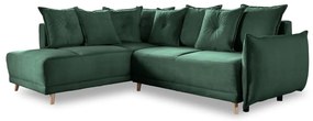 Zöld kordbársony kinyitható sarokkanapé (bal oldali) Lazy Lukka – Miuform