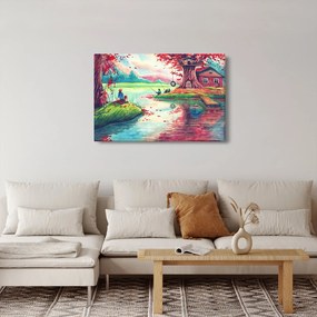 Kép - akvarell, Öböl egy hegyi faluban (90x60 cm)