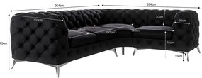 Fekete bársony sarokkanapé (jobb oldali-L alakú) Chelsea – Ropez