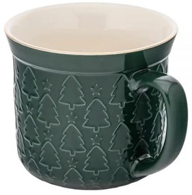 Nagyméretű karácsonyi zöld porcelán bögre fenyőfás 640 ml