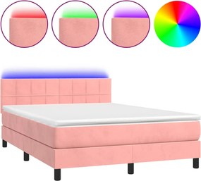 vidaXL rózsaszín bársony rugós és LED-es ágy matraccal 140x200 cm