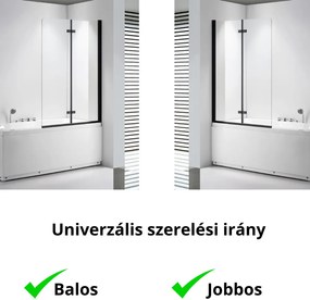 Stuxi Ravenna Black 100x140 összecsukható 2 szárnyú kádparaván 6 mm vastag vízlepergető biztonsági üveggel, fekete elemekkel