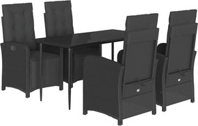 vidaXL 5 részes fekete polyrattan kerti étkezőgarnitúra párnákkal