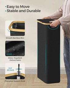 SONGMICS 65L szennyeskosár fedéllel, keskeny kialakítás, 42 × 22,5 × 70,5 cm, fekete