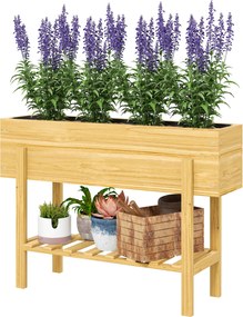 Outsunny Magaságyás Polccal, Emelt Fűszerkert Ültető Edény Drainage Lyukakkal, Fa Növényládák, Időjárásálló Zöldséges Ágyás, Kerti Ágyás, Ültető Ágyás