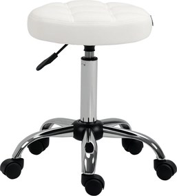 Vinsetto Görgős Szék Magasságban Állítható Munka Szék, Forgószék Szalonhoz, Műbőr Fehér Ø35.5 x 51-67 cm | Aosom