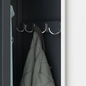 Pléh öltözőszekrény talpazaton, kétmodulos, polccal és köztes fallal KACPER, 800 x 1800 x 500 mm, antracit-fehér