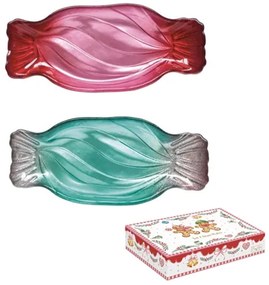 Karácsonyi Üvegtál szett 2 db-os 20,5x9 cm szaloncukor forma díszdobozban Sweet Christmas