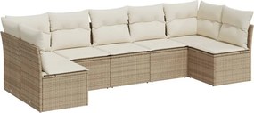 vidaXL 7 részes bézs polyrattan kerti ülőgarnitúra párnákkal