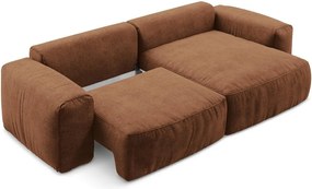 Terrakotta színű zsenília kinyitható sarokkanapé (jobb oldali-heverő résszel) Kuki – Makamii