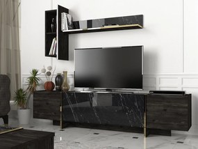 Veyron TV Komód fali polccal, Talon, 180 x 45 cm/121.6 x 45 cm, fekete/aranyszín