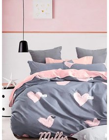 Rózsaszín-szürke kétszemélyes hosszabbított négyrészes renforcé pamut ágyneműhuzat lepedővel 200x220 cm Beloved – Mila Home