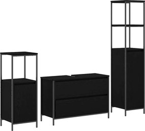 vidaXL Fürdőszoba bútor szett fiókkal 3 pcs Fekete tölgy Faanyag