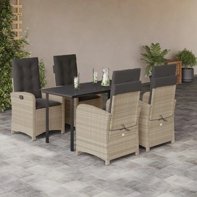 5részes világosszürke polyrattan kerti étkezőgarnitúra párnával