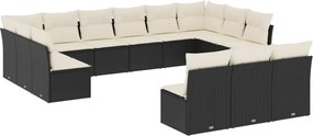 vidaXL 13 részes fekete polyrattan kerti ülőgarnitúra párnákkal