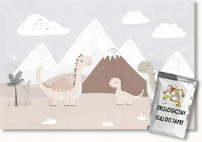 Fotótapéta Flizelina Gyerekek Dinoszauruszok Család Hegyek Bézs Barna 200x140 ragasztó