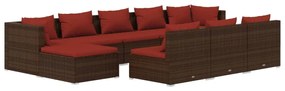10 részes barna polyrattan kerti bútorszett párnákkal