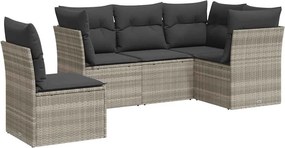 vidaXL 5 részes világosszürke polyrattan kerti ülőgarnitúra párnákkal