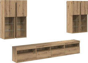 vidaXL TV Fali Szekrény Szett LED Fényekkel 7 pcs kézműves tölgy