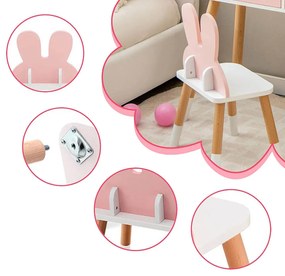 Nyuszis fésülködő asztal gyerekeknek tükörrel, székkel