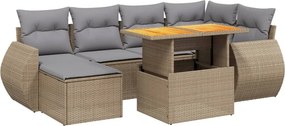 vidaXL 7 részes bézs polyrattan kerti ülőgarnitúra párnákkal