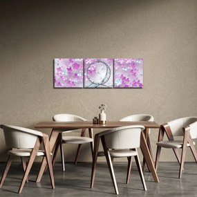 Virágok képe egy ezüst törzsön - absztrakt (órával) (90x30 cm)