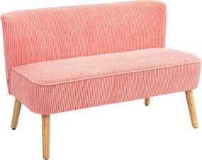 HOMCOM Kétfős Modern Kanapé Karfa Nélkül, Kárpitozott Kanapé Corduroy Hatással, Kis Lounge Kanapé Fa Lábakkal, 117 x 56,5 x 77 cm, Rózsaszín | Aosom