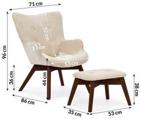 Bézs kordbársony fotel lábtartóval Niko – Ropez