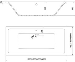 Mexen Cube téglalap alakú kád 170 x 80 cm, fehér - 55051708000