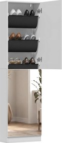 HOMCOM keskeny, helytakarékos cipős szekrény teljes tükörrel, 5 szövetpolc, cserélhető ajtók, lassan záródó, 12 pár, 50×20×180 cm, fehér | Aosom