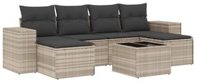 7 részes világosszürke polyrattan kerti ülőgarnitúra párnákkal