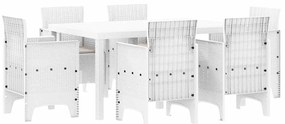 vidaXL Kert étkező szett 7 pcs Fehér Polt rattan