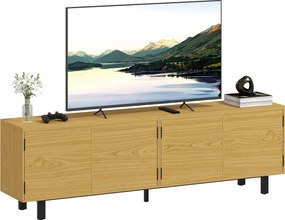 HOMCOM 180 cm TV-állvány — natúr fa hatás, akár 208 cm (82 colos) TV-hez, 4 nyomásra nyíló ajtó | Aosom