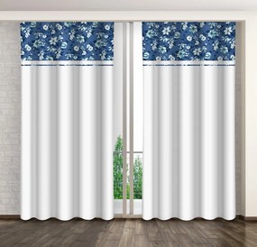 Fehér dekoratív függöny fehér és kék virágmintával Szélesség: 160 cm | Hossz: 270 cm