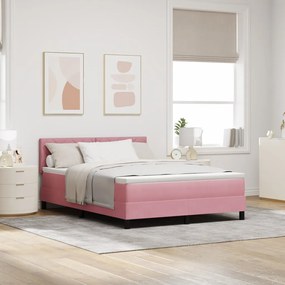 Boxspring Ágy Mattal &amp; LED Rózsaszín 160x200 cm Bársony