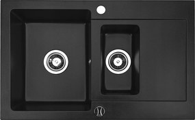 Cordeo gránit mosogató 79x50 cm konyhai mosogató másfélmedencés metál