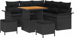 vidaXL Kerti Kanapé Szett párnával tárolóval párnával 8 pcs Fekete