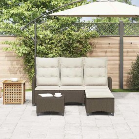 3 részes barna polyrattan kerti ülőgarnitúra párnával L-alakú