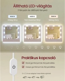VASAGLE Kailyn LED-es fésülködőasztal tükörrel és töltőállomással, felhőfehér