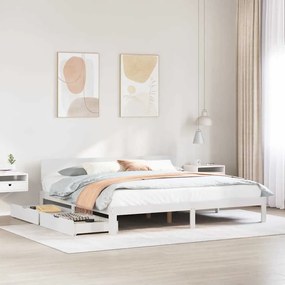 fehér tömör fenyőfa ágykeret fiókokkal 200 x 200 cm