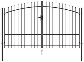 vidaXL fekete acél lándzsahegy tetejű kétajtós kerítéskapu 3 x 1,75 m