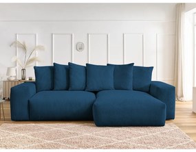 Kék kordbársony kinyitható-tárolóhelyes sarokkanapé Voltaire – Bobochic Paris