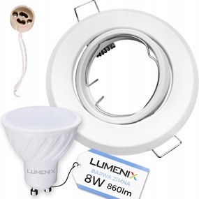 Halogén lámpatest szett Fehér Kerek GU10 Led izzó 8W Hideg