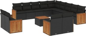 vidaXL 14 részes fekete polyrattan kerti ülőgarnitúra párnákkal