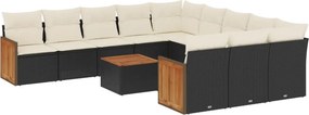 vidaXL 12 részes fekete polyrattan kerti ülőgarnitúra párnákkal