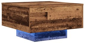 Dohányzóasztal LED világítással, Régi fa 55x55x31 cm
